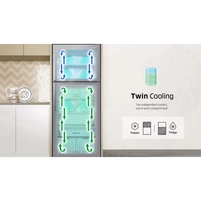 ثلاجة سامسونج بفريزر علوي مع تقنية Twin Cooling Plus™ والعاكس الرقمي سعة 305 لتر RT30A3000SA